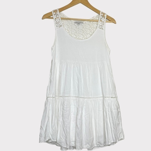White Boho Floral lace Empire Waist Shift‎ Dress XXS